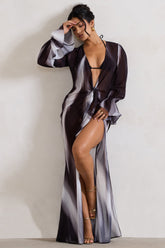 Black Print Longline Chiffon Cover-Up